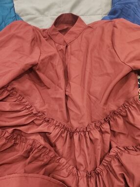 Rust Red Peasant Style Midi Dress